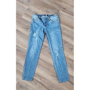 Bebe Supercharged Distressed Skinny Jeans Rhinestones in Size 27